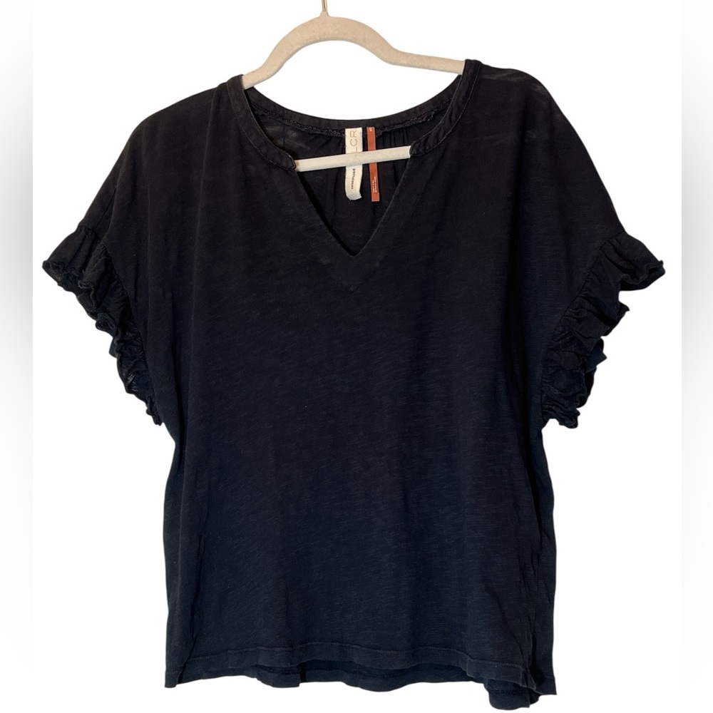 Anthropologie Pilcro Ruffle Short Sleeve Top 100% cotton size XS Black Classic